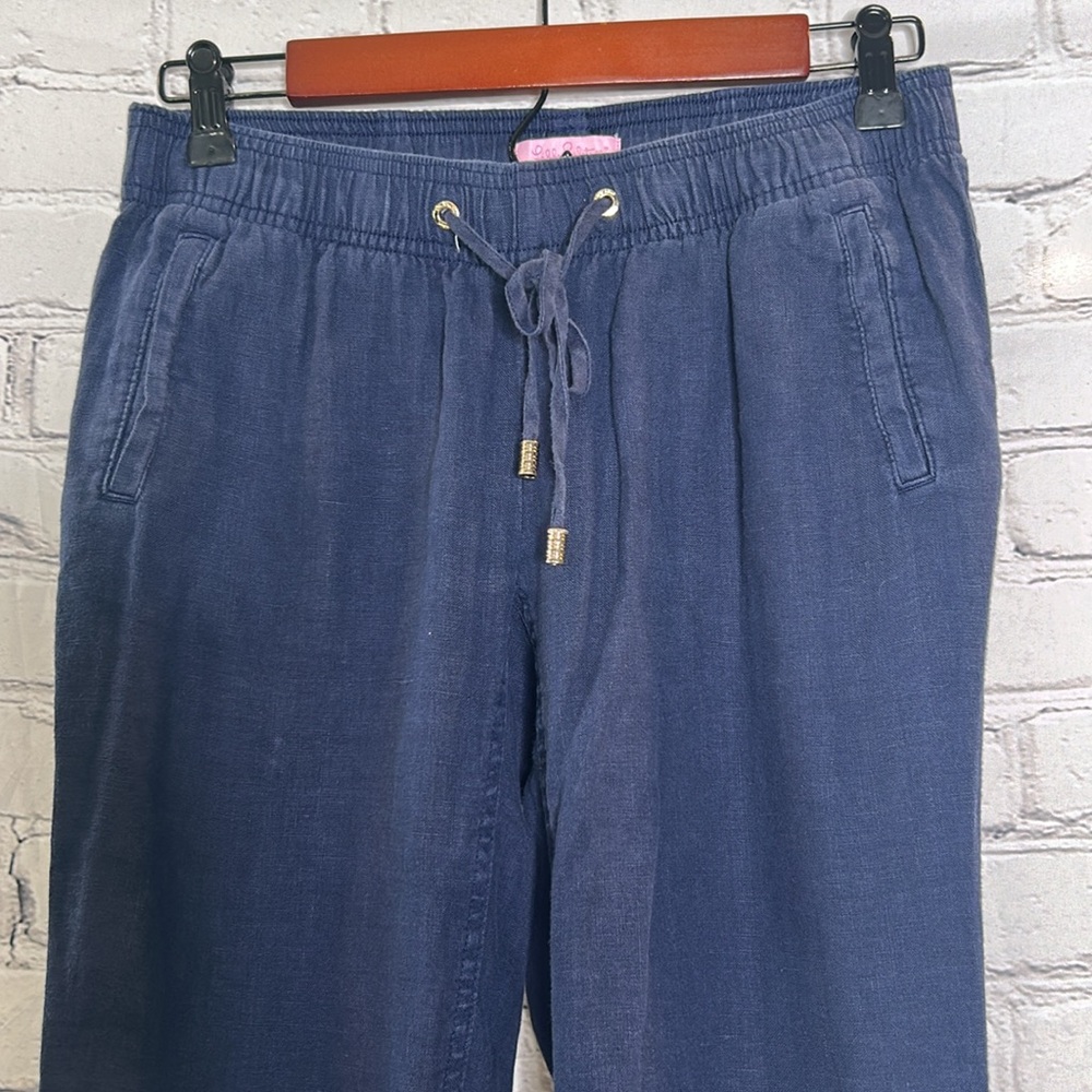 Lilly Pulitzer Navy Blue Elastic Waistband Linen Pants Size X-Small - Picture 3 of 10